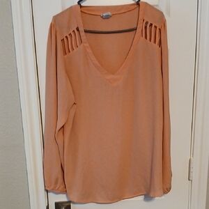 Lily Star Apricot V-Neck Blouse with Cutout Details